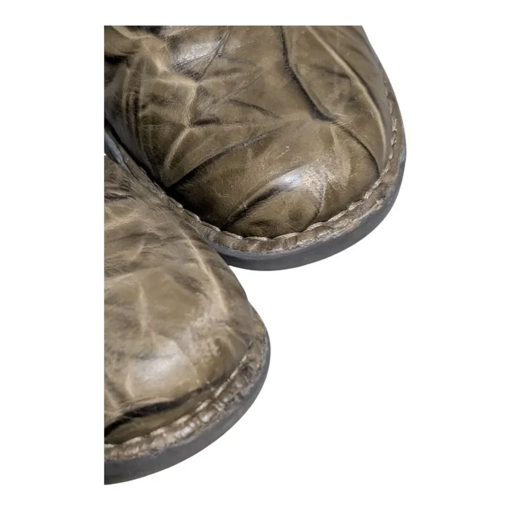Clark Women's Olive Green suede leather boots side zip reptile look size 8M